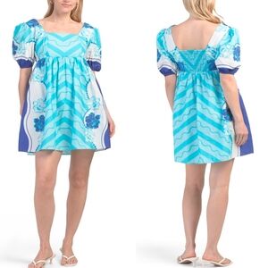 🤍🔹️CELINA MOON 🔹️ Navy Blue Short Sleeve Floral Print  Mini Dress